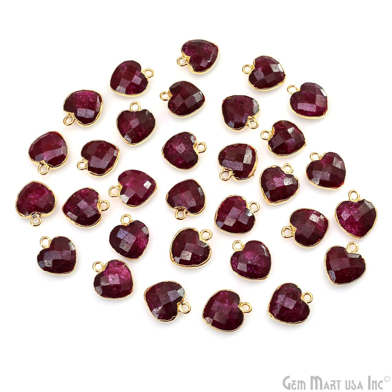 Heart Gemstone Pendant, Gold Electroplated Gemstone Charm, 13x12mm, Necklace Pendant, GemMartUSA (50794)
